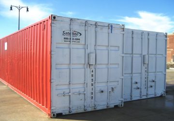 two forty-foot long storage containers, side by side, Satellite Shelters brand two forty-foot long storage containers, side by side, Satellite Shelters brand